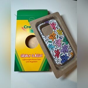 New In Box: Casely IPhone 15 Pro Classic + Mag Safe Case- Crayola Flowers